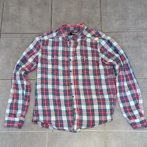 Men's Casual Plaid Shirt - Teal, Red, and White